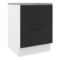 Balcão Armário de Cozinha 60 cm 3 Gavetas Branco/Preto Agata Madesa