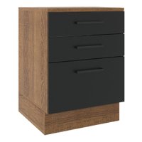 Balcão Armário de Cozinha 60 cm 3 Gavetas Rustic/Preto Agata Madesa