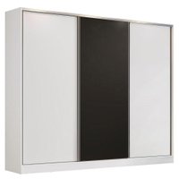 Guarda Roupa Casal 100% MDF Madesa Zurique 3 Portas de Correr - Branco/Branco/Preto