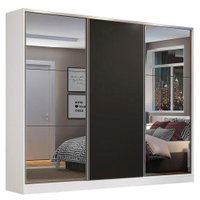 Guarda Roupa Casal 100% MDF Madesa Zurique 3 Portas de Correr com Espelhos - Branco/Preto
