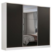 Guarda Roupa Casal 100% MDF Madesa Zurique 3 Portas de Correr com Espelho - Branco/Preto