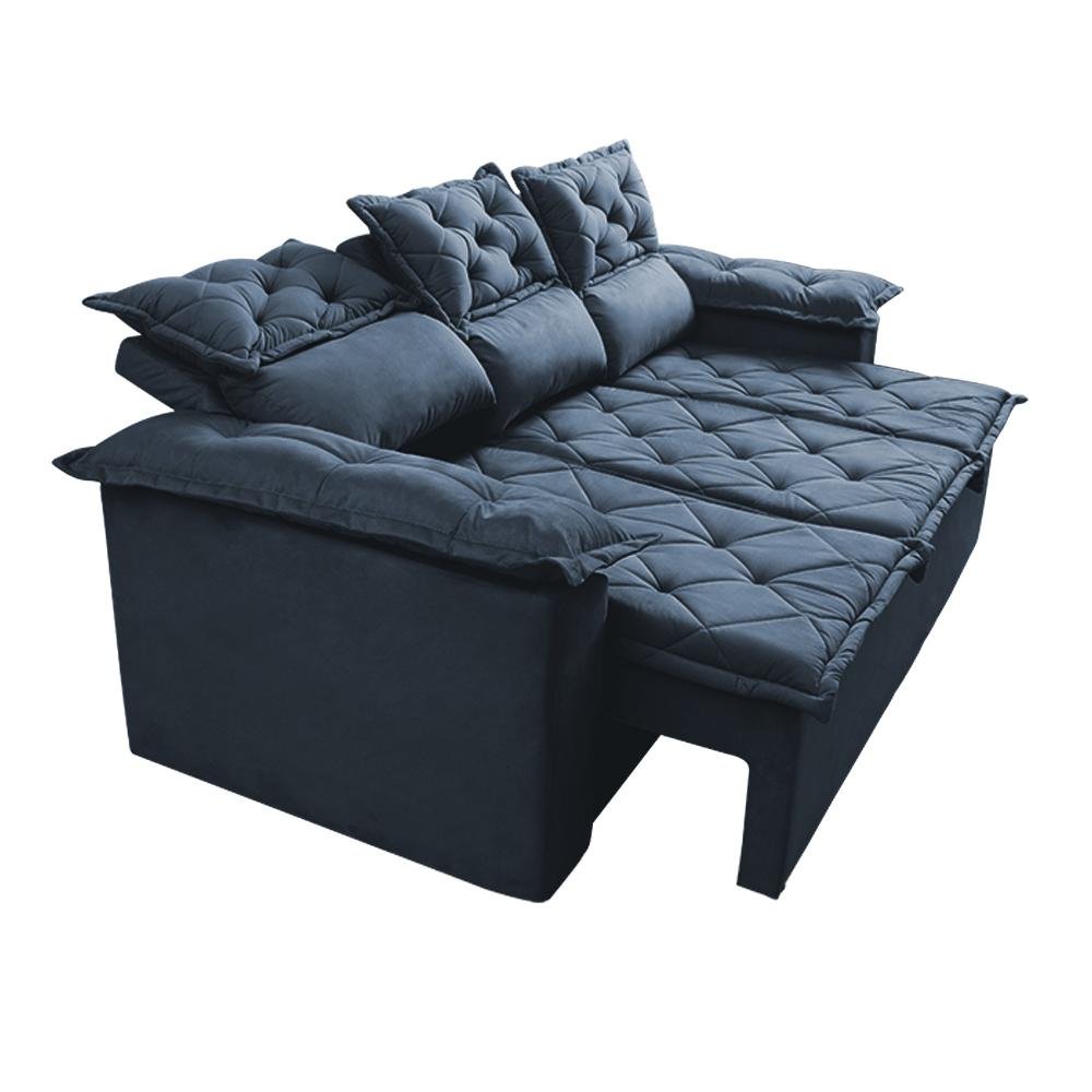 Sofá 3 Lugares Retrátil e Reclinável Cama inBox Compact 2,00m Velusoft Azul