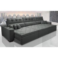 Sofá Austin 3,22m Retrátil, Reclinável com Molas no Assento e Almofadas, Tecido Suede Cinza