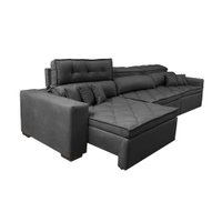 Sofá Austin 3,22m Retrátil, Reclinável com Molas no Assento e Almofadas, Tecido Suede Preto