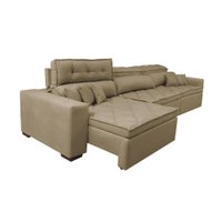 Sofá Austin 3,22m Retrátil, Reclinável com Molas no Assento e Almofadas, Tecido Suede Castor