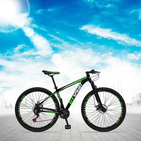 Bicicleta Aro 29 Quadro 17 Alumínio 21 Marchas Freio Disco Mecânico MX1 Preto/Verde - GT Sprint