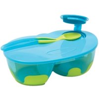 Kit Refeição Infantil Com Colher Pote Com Divisória Para Bebê 320ml Buba Azul