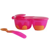 Kit Refeição Infantil Com Colher Pote Com Divisória Para Bebê 320ml Buba Rosa