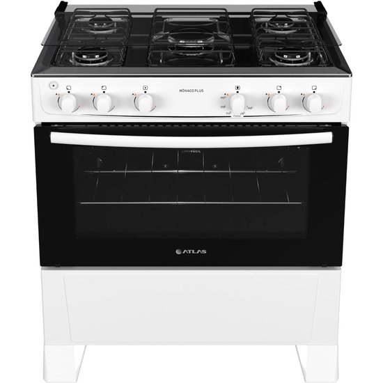 Fogão 5 bocas Atlas Mônaco Plus Branco com Acendimento Automático e Mesa Inox Bivolt