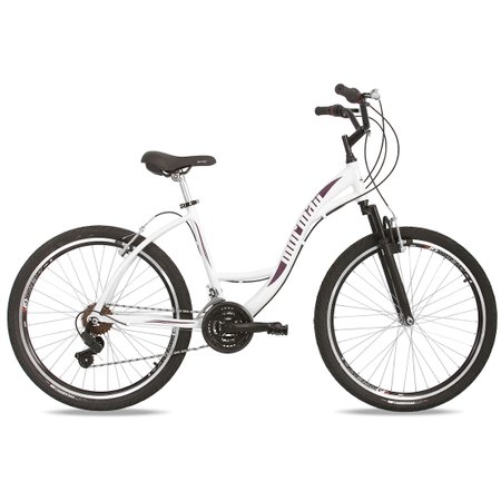 Bicicleta de Passeio Aro 26 Q17 Alumínio 21V Suspensão Sunset Mormaii  - Branca e Violeta