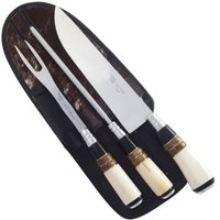 Kit Churrasco Faca Artesanal 9'' Garfo Para Churrasco Chaira Estriada com Bainha de Couro