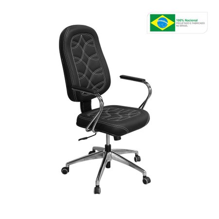Cadeira para Escritório PP-02GCBC Giratória Couro Preto - Pethiflex
