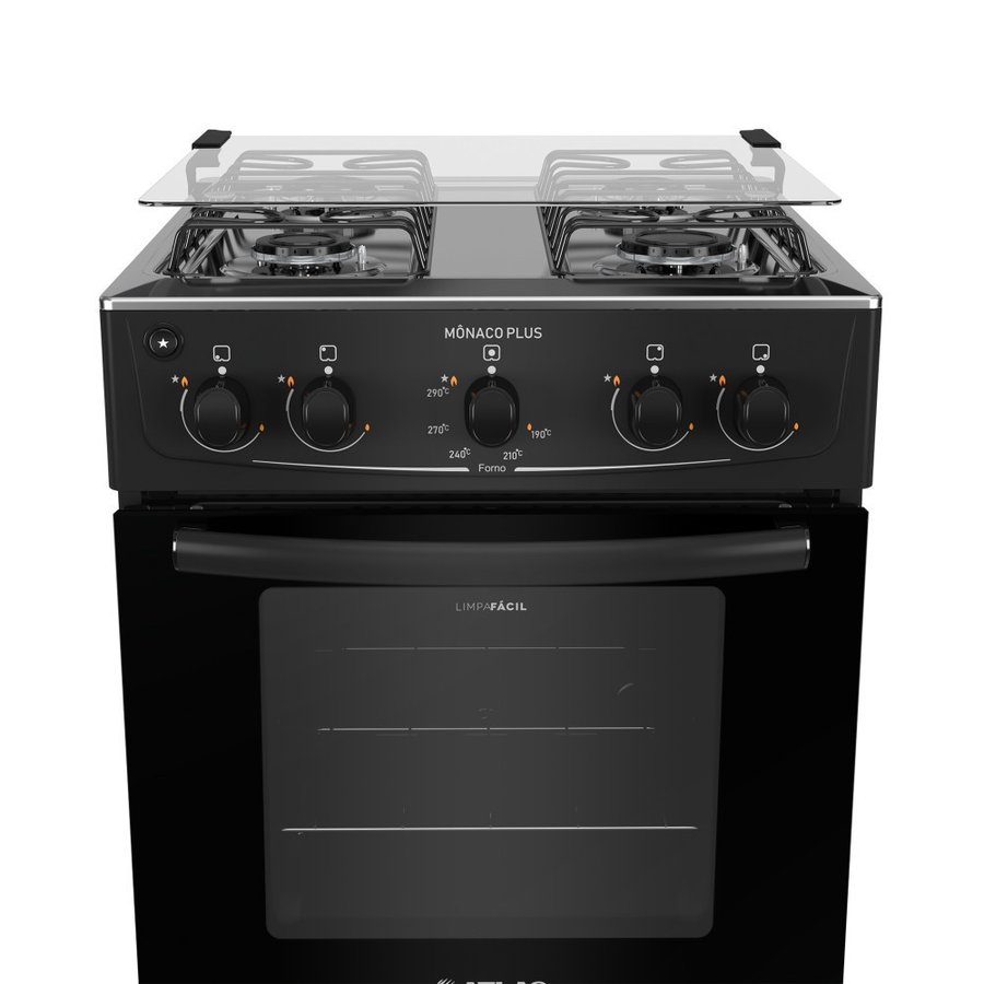 Fogão de Piso Atlas 4 Bocas Acendimento Automático Monaco Plus Preto