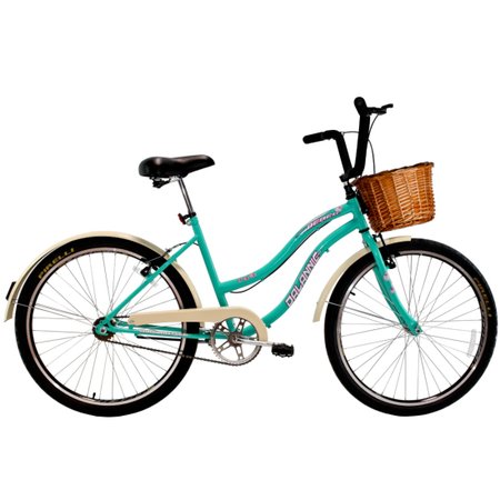 Bicicleta Retro Vintage Aro 26 Feminina Beach Azul Turquesa com Cestinha
