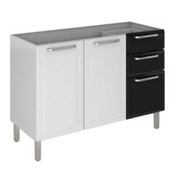 Balcão Itatiaia 3 Portas 2 Gavetas sem Tampo Tarsila IG3G2-120 - Branco com Preto