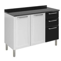 Balcão Tarsila 3 Portas 2 Gavetas com Tampo Itatiaia - Branco com Preto
