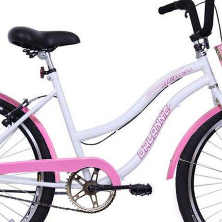 Bicicleta Retrô Vintage Aro 26 Feminina Beach Rosa com Branco