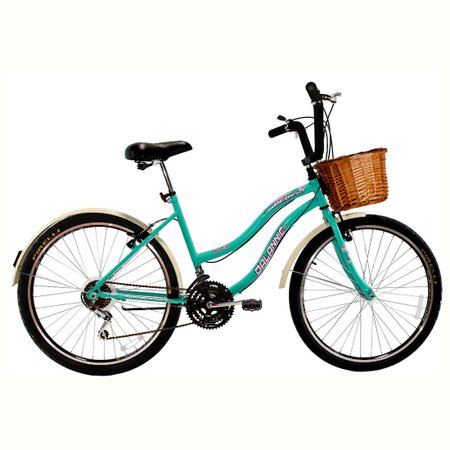 Bicicleta Retrô Vintage Aro 26 18v Feminina Beach Azul Turquesa com Cestinha