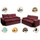 Conjunto de Sofá 3 e 2 Lugares Retrátil e Reclinável Cama Inbox Slim 2,00x1,50m Velusoft Vinho