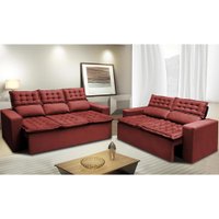 Conjunto de Sofá 3 e 2 Lugares Retrátil e Reclinável Cama Inbox Slim 2,00x1,50m Velusoft Vermelho