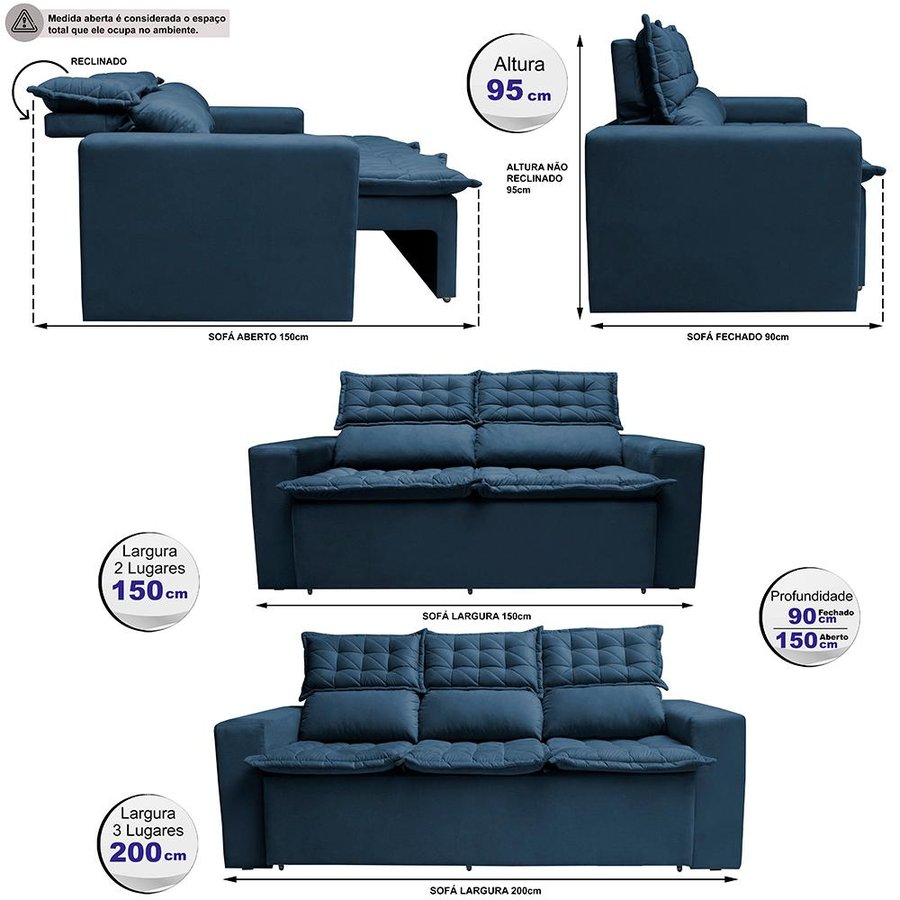 Conjunto De Sofas 3 2 Conjunto de Sofá 3 e 2 Lugares Retrátil e Reclinável Cama Inbox Slim 2