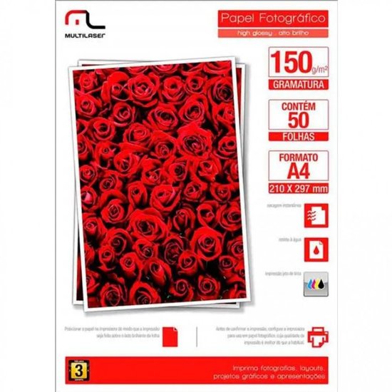 Glossy Paper Multilaser A4 150G C/ 50 Folhas Multilaser - PE003