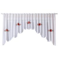 Cortina Cascata De Renda Floral Vermelho Para Cozinha 3mx1m Premium Branca