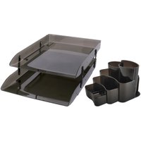 Kit Organizadores De Escritório Fumê Dello Porta Objetos E Caixa Correspondência Dupla Articulável