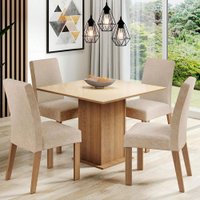 Conjunto Sala de Jantar Madesa Evelin Mesa Tampo de Vidro com 4 Cadeiras - Rustic/Crema/Imperial