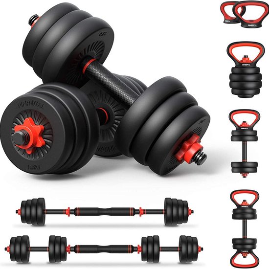 Kit Halteres 6 em 1 Peso Musculação até 40kg Ajustável Preto