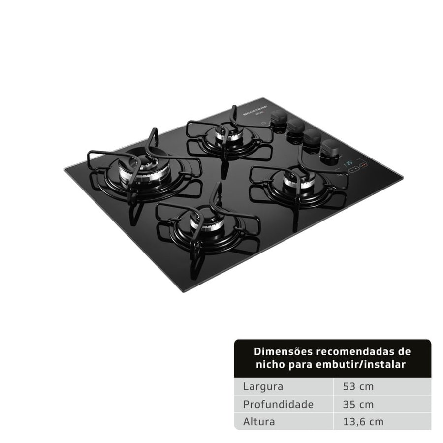 Cooktop 4 bocas Brastemp com Dupla Chama e Timer Touch BDT62AE