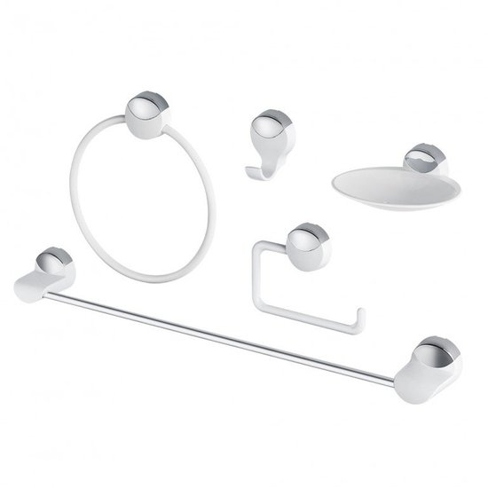 Kit de Acessórios para Banheiro Lavello Branco com Cromado 05 Peças Herc