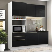 Cozinha Compacta Madesa Lux com Armário e Balcão 5 Portas 3 Gavetas - Branco/Preto