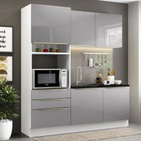 Cozinha Compacta Madesa Lux com Armário e Balcão 5 Portas 3 Gavetas - Branco/Cinza