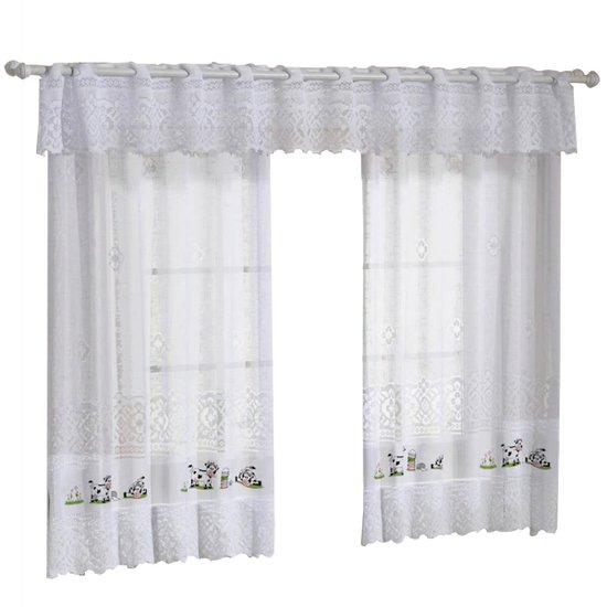 Cortina De Renda Bando Cozinha Valencia 2mx1,20m+20cm Interlar Branca Vaquinha