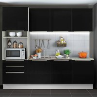 Cozinha Completa Madesa Lux com Armário e Balcão 7 Portas 3 Gavetas - Branco/Preto