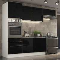 Cozinha Completa Madesa Lux com Armário e Balcão 6 Portas 3 Gavetas - Branco/Preto