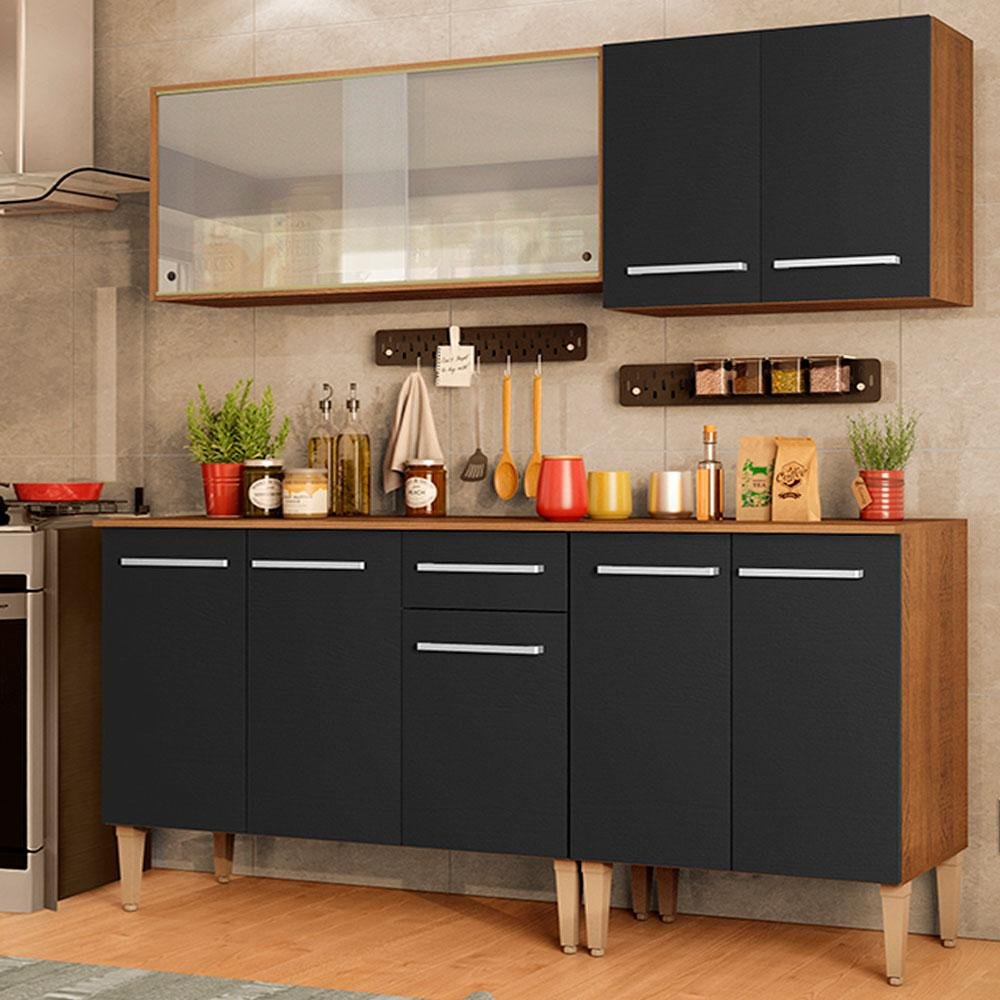 Armário de Cozinha Completa Madesa Emilly Box com Balcão e Aéreo Vidro ...