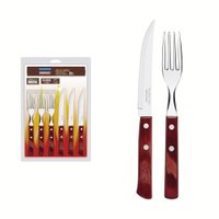 Jogo de Talheres para Churrasco Tramontina em Aço Inox com Cabo Vermelho Polywood 12 Peças Tramontina