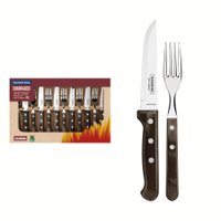 Jogo de Talheres Jumbo Tramontina Churrasco Lâminas Aço Inox Madeira Polywood Castanho 12 Peças Tramontina