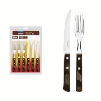 Jogo de Talheres para Churrasco Tramontina em Aço Inox com Cabo Polywood Castanho 12 Peças