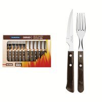 Jogo de Talheres para Churrasco Polywood Tramontina em Aço Inox com Cabo Castanho 12 Peças