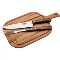 Kit para Churrasco Tramontina em Aço Inox Cabo Castanho Polywood com Tábua de Madeira 3 Peças Tramontina