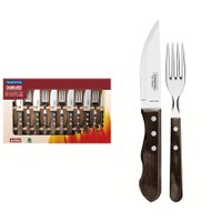 Jogo de Talheres para Churrasco Jumbo Tramontina em Aço Inox com Cabo Castanho Polywood 12 Peças Tramontina