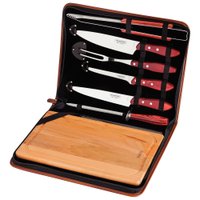 Kit para Churrasco Tramontina em Aço Inox Cabo Vermelho Polywood com Tábua e Estojo 8 Peças Tramontina
