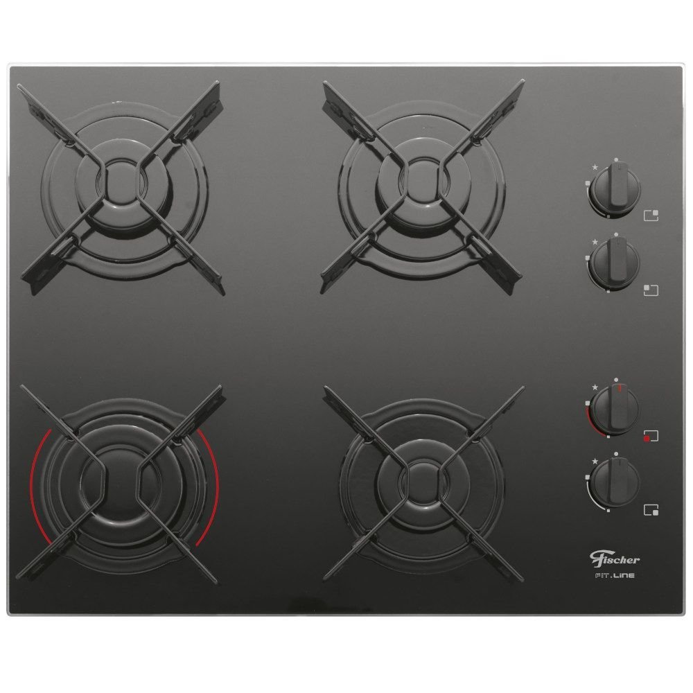 Cooktop Fit Line Fischer 4 Bocas Chama Rápida Vidro Preto Bivolt