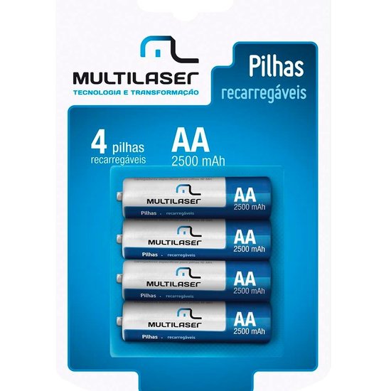 Pilhas Recarregáveis Multilaser Aa 2500Mah 4 Unidades Cb052