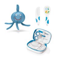 Combo Baby - Esponja de Banho Bubbles, Kit Higiene Azul e Pente e Escova Para Cabelo Azul Multikids Baby - BB156K