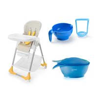 Combo Baby - Cadeira Alta de Alimentação, Prato Fundo com Colher e Amassador de Papinhas Azul Multikids Baby - BB1053K