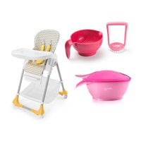 Combo Baby - Cadeira Alta de Alimentação, Prato Fundo com Colher e Amassador de Papinhas Rosa Multikids Baby - BB1054K